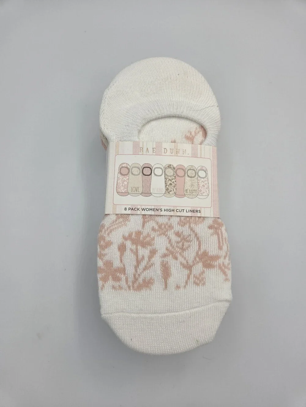 Rae Dunn Blush Pink Women's High Cut Liner Socks - Floral Detail (8 Pack) Nwt